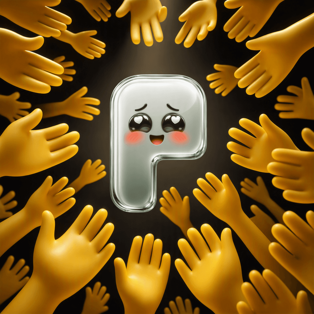 the P, overwhelmed by a crowd of hugging hands